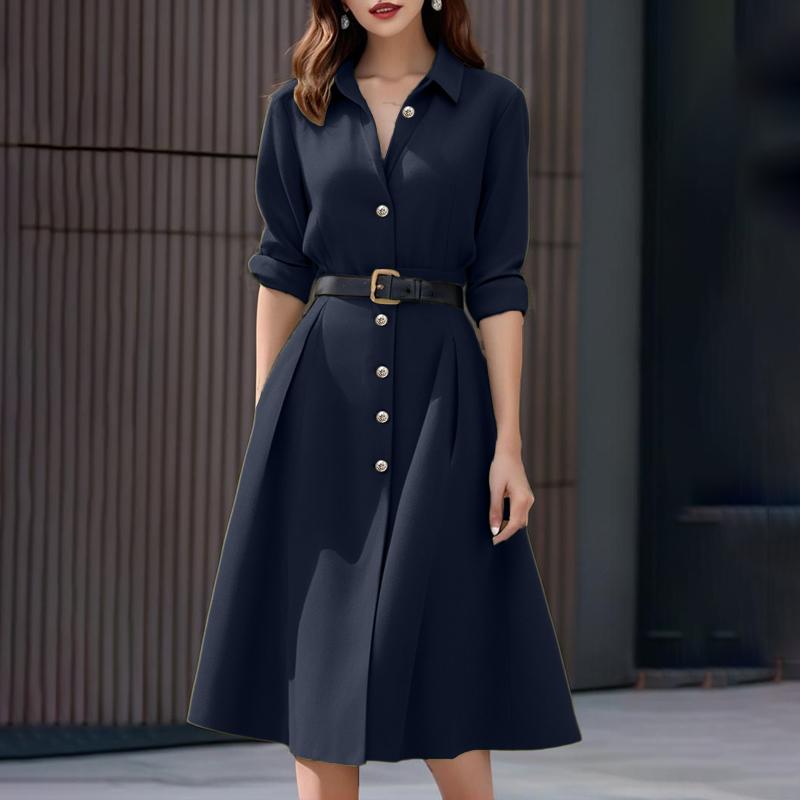 ZANZEA Women Turn Down Collar Casual Long Sleeve Dress