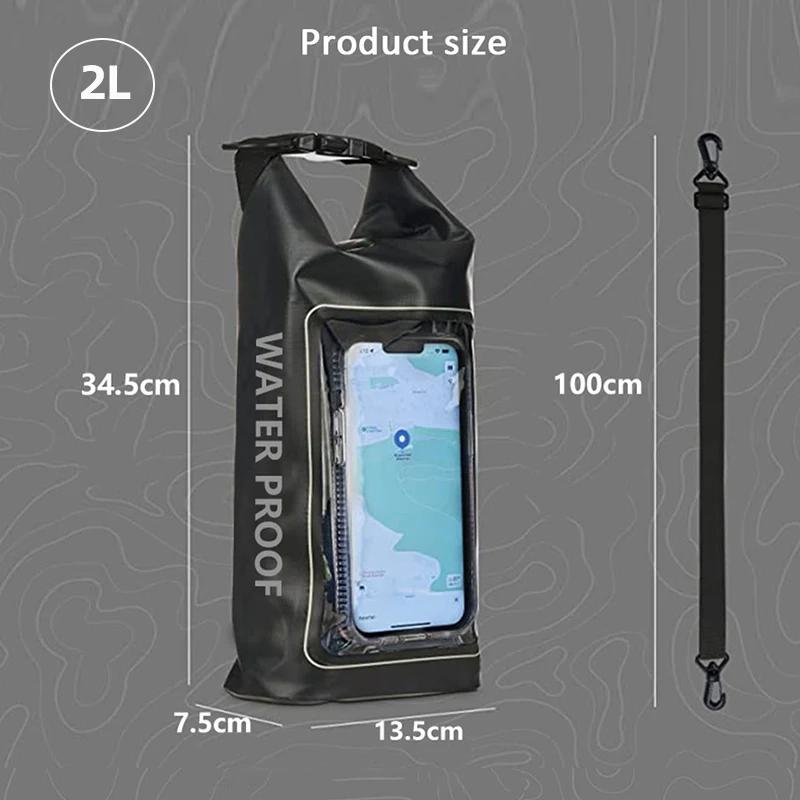Водонепроницаемая сумка Dry Bag 2л/5л с сенсорным экраном для плавания, водонепроницаемая ПВХ сумка для рафтинга, плавания, плечевая сумка для активного отдыха, сумка для хранения доски для серфинга, каяка