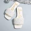 [Foreign Trade] Pearl Rhinestone Flat Bottom One-character Cool Slippers Women 2025 European Station Wearing Sandals Women Trend
