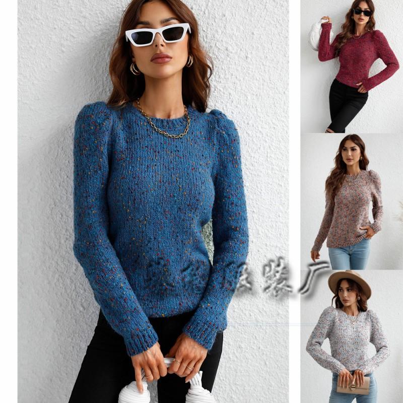 Womens Solid Color Crew Neck Knit Sweater Loose Fit Office Chic Pullover Acrylic Blend