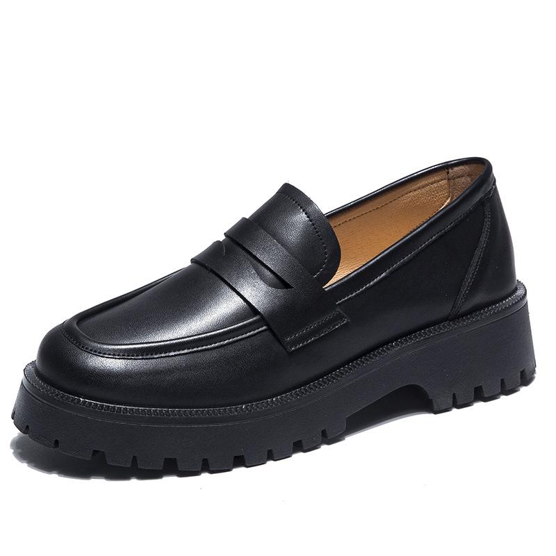 U-Double Spring Shoes Women British Style New Thick-Soled College Style Casual Loafers Genuine Leather Fashion Shoes Girls