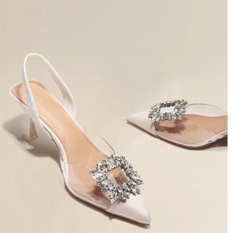 Женские сандалии Роскошные стразы Дизайнерская женская обувь Лето Новые Сексуальный острый носок Банкетная вечеринка Платье Женские туфли на высоком каблуке