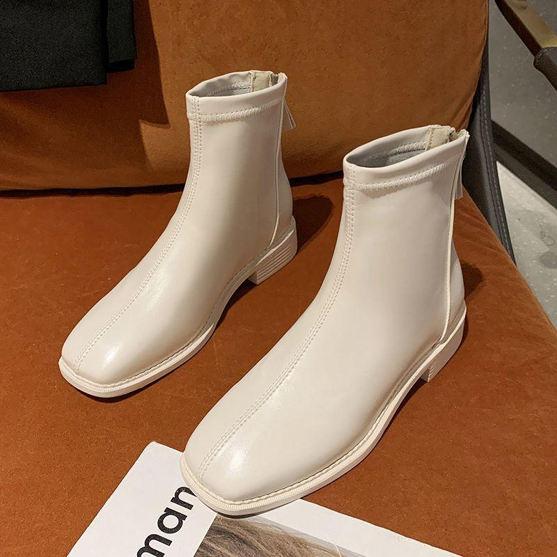 Короткие ботинки на плоской подошве, женская обувь 2024 года, весна и осень, новые ботинки Martin с молнией сзади, модные универсальные тонкие ботинки, ботинки Chelsea
