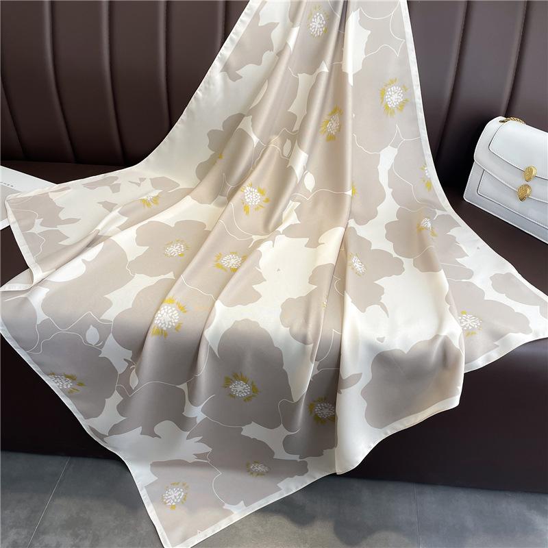 90*90cm Silk Scarf Women Popular Print Foulard Satin Square Head Hijab Luxury Brand Shawl Bandanna Female Muffler Chiffen Wrap
