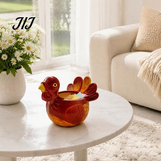 Decorative Storage Bowls for Keys Hand-painted Resin Turkey Ornament Thanksgiving, Autumn Harvest Desktop Trinket Holders Home Organizer, Creative