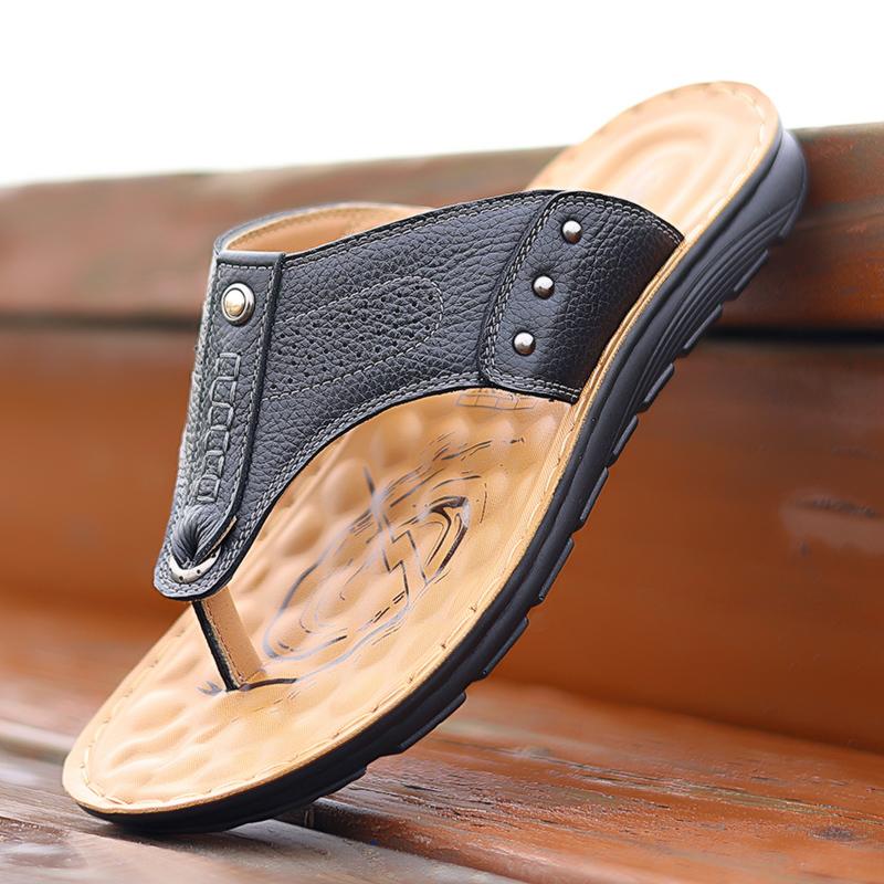 Абсолютно новые мужские шлепанцы из воловьей кожи, повседневная пляжная обувь, модные мужские удобные сандалии на мягкой подошве с нескользящей подошвой
