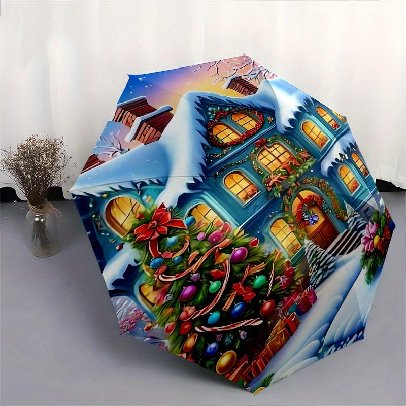Christmas, Winter Wonderland Theme 8 Bone Hand Automatic Folding Umbrella, Compact and Portable Design, A Perfect Gift for Birthday, Christm