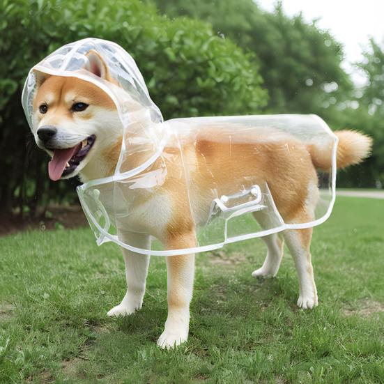 Дождевик для собаки Прозрачный с капюшоном Водонепроницаемый пончо для питомца Регулируемый для маленьких и средних собак Кошек