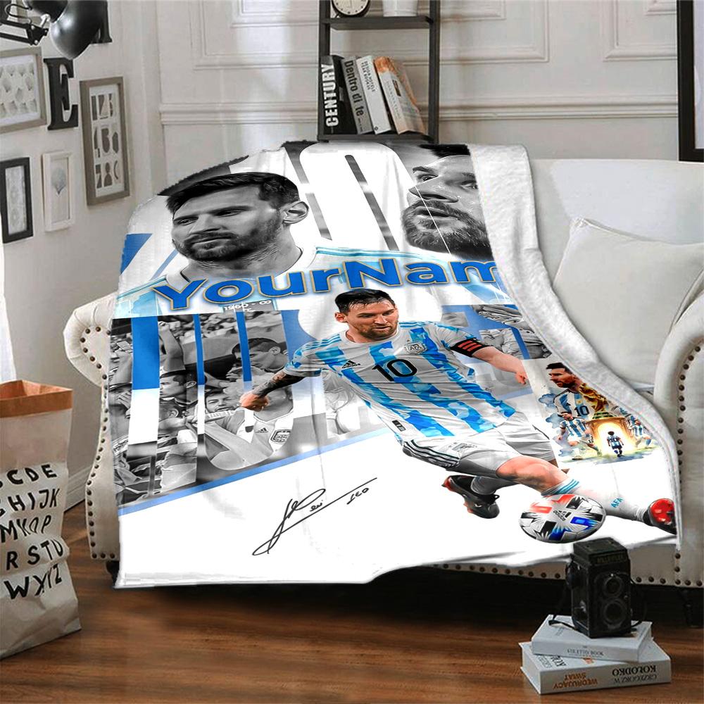 Messi Personalized Name Blanket Multi-purpose Customizable Blanket Comfortable Great for Office Chair Living Room Couch Livingroom for All Occasions