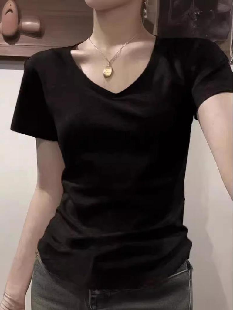 Женская черно-белая летняя футболка с коротким рукавом, универсальный круглый вырез, облегающий крой, трендовый короткий топ