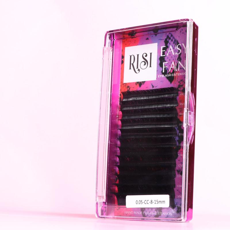 RISI Silk Mink Natural Premium Easy Fan Individual Handmade Korean PBT Synthetic Hair Long Black Eyelash Extensions