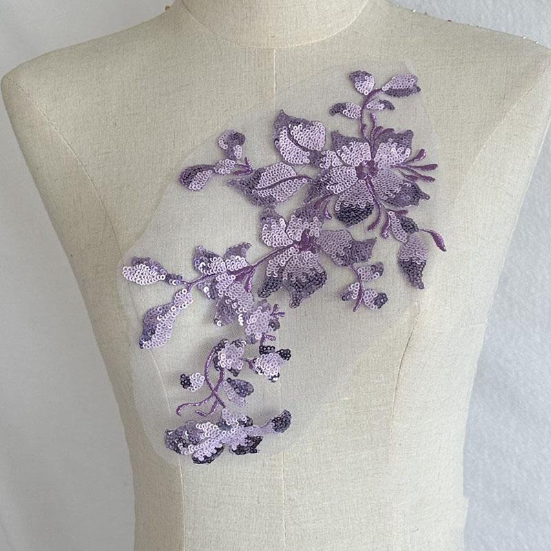 Mesh Lace Flower 2pc Colorful Sequins Hand Sewing Diy Embroidered Cloth Stickers Skirt Decoration Accessories Patch Dance Clothes