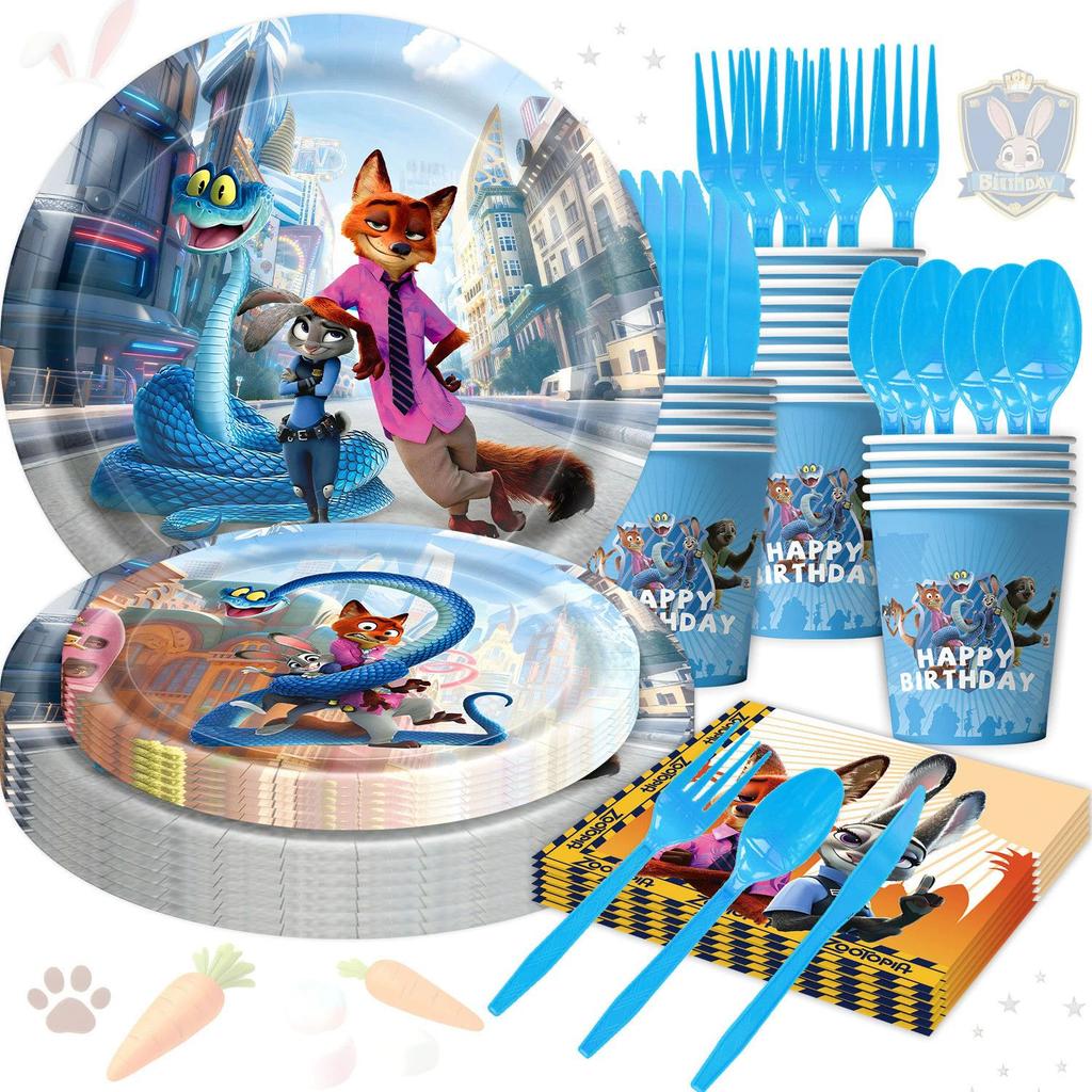 Zootopia Themed Birthday Party Decorations, Children's Birthday Banners, Paper Plates, Paper Cups, Tissues, Tablecloths, Power Strips, Party Supplies