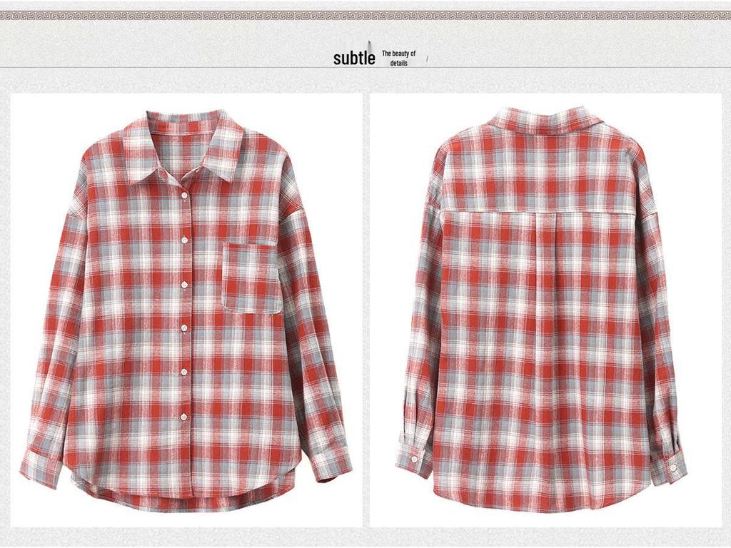 Женская рубашка с длинным рукавом из чистого хлопка в клетку - Осенняя блузка для мамы 2024 года, идеально подходит для весны и осени.