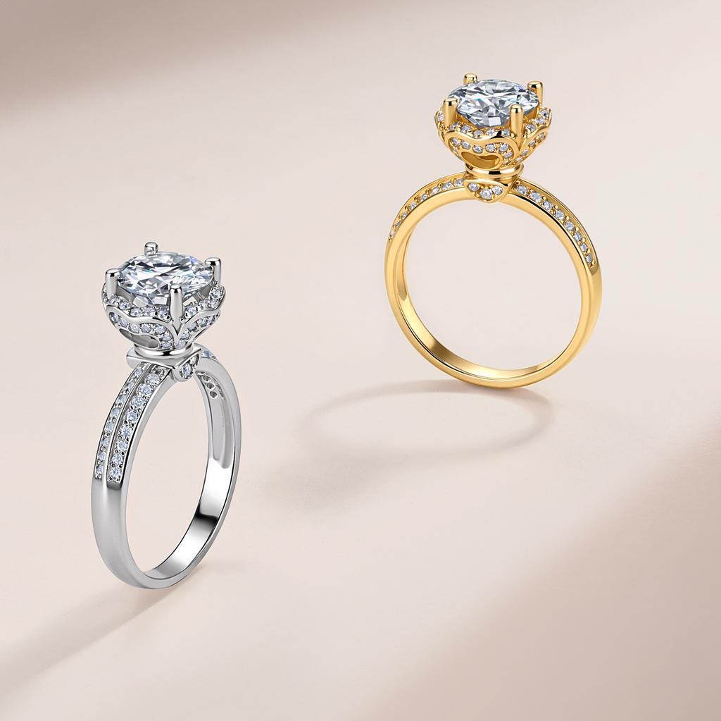 S925 Silver Moissanite European-American Pillow-shaped Ring Square Floral Cluster Surrounding Double Slot Bezel Setting 2.5CTW