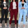2 Pcs/Set Lady Formal Coat Pants Set Long Sleeves Double Buttons Tight Waist Cardigan Mid Length Jacket Straight High Waist Trousers Formal Business