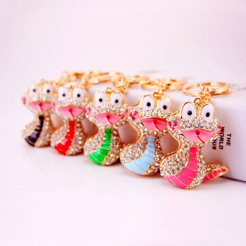 Очаровательный брелок со змеей и стразами - милый мультяшный кулон в виде металлического животного в подарок