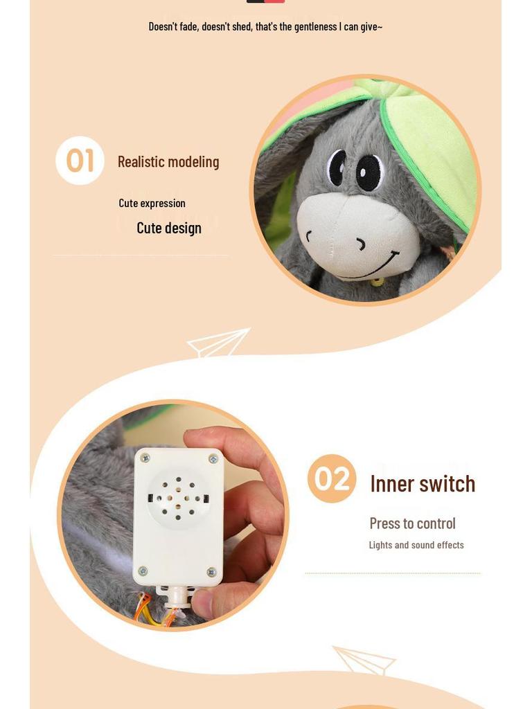Glowing Breathing Avocado Donkey Plush Toy - Washable & Funny Comfort Doll for Kids