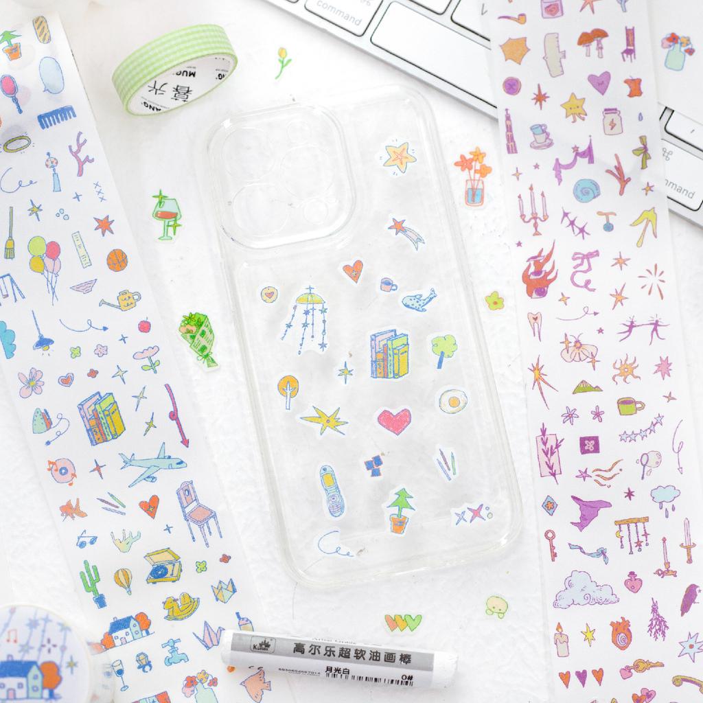 200cm/Roll INS Cartoon Masking Tapes Daily Life Decorative Label Stickers for Journal Scrapbooking Diary Album Stationery Tape