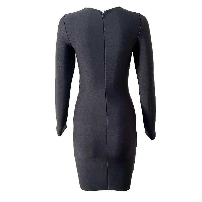 2023 Европейский и американский стиль Полый дизайн Кроп-топ Платье-бандаж - Вечернее платье бодикон с длинным рукавом для женщин