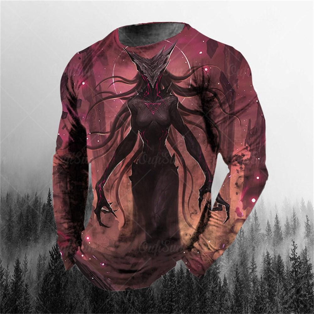 3D Printing O-Neck Long Sleeves Plus Size T-shirt Men's Clothing Retro Men's Long Sleeve T-shirt Skull Long T-shirt Men's Street