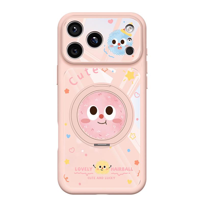 Милый пушистый шарик подходит для чехла iPhone 17promax iphone15 милый 16 вращающаяся подставка 14 встроенный чехол