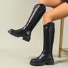 Fashion Women's Knee High Riding Boots Fashion Buckle Strap Chunky Heel Knight Boots Woman Black Platform Pu Leather Long Botas De Mujer