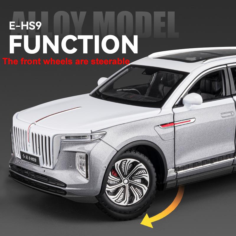 Масштаб 1/24 HongQi E-HS9 SUV, модель автомобиля из сплава новой энергии, литая под давлением металлическая игрушечная машина, модель автомобиля, имитация звука и света, подарки для детей
