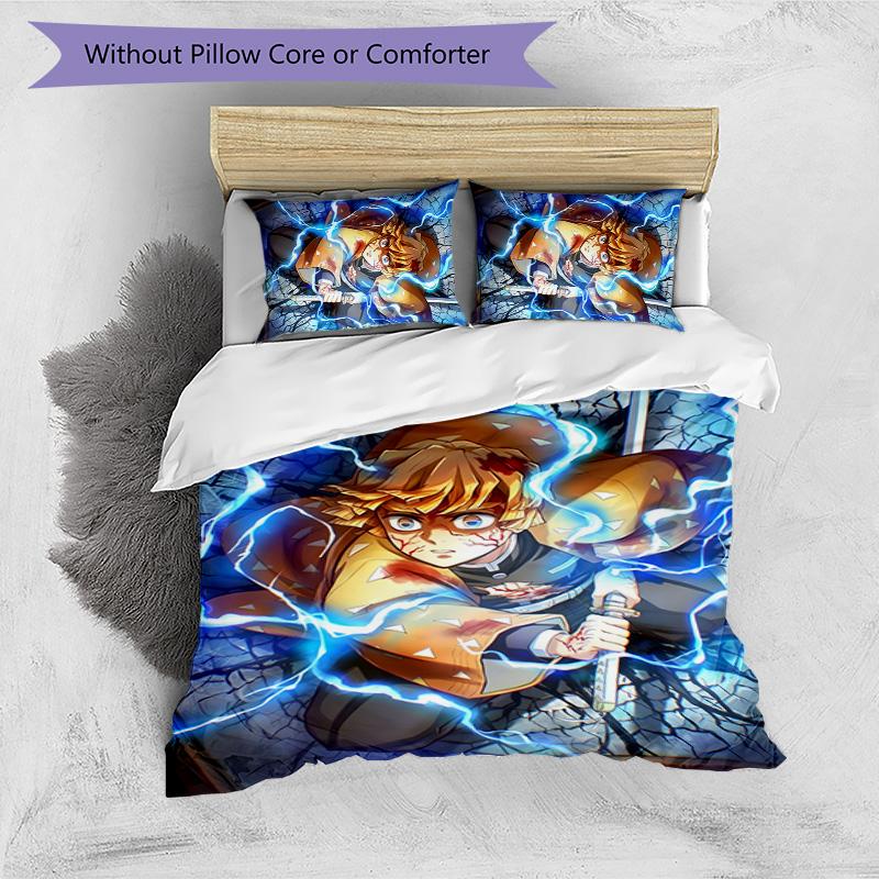 3pcs Agatsuma Zenitsu (6) Design Cover Set - HD Printed Bedding with 1 Cover and 2 Pillowcases - Perfect for Home and Dorm Decor