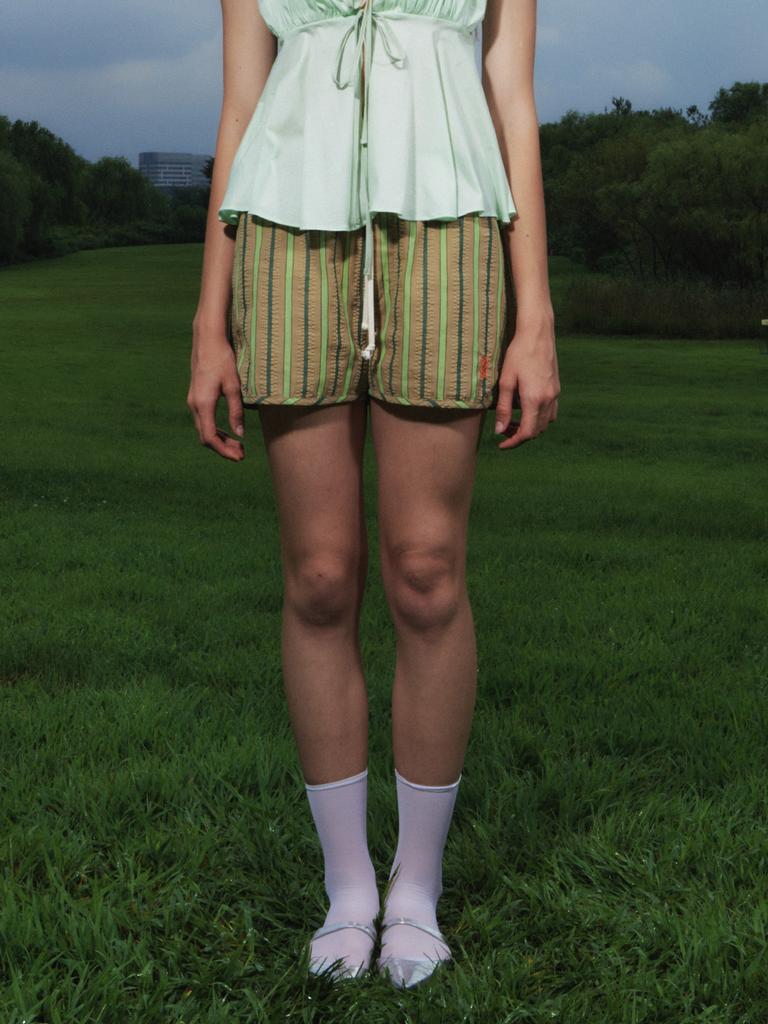 KIJUN Betta Shorts Olive Beige Stripe