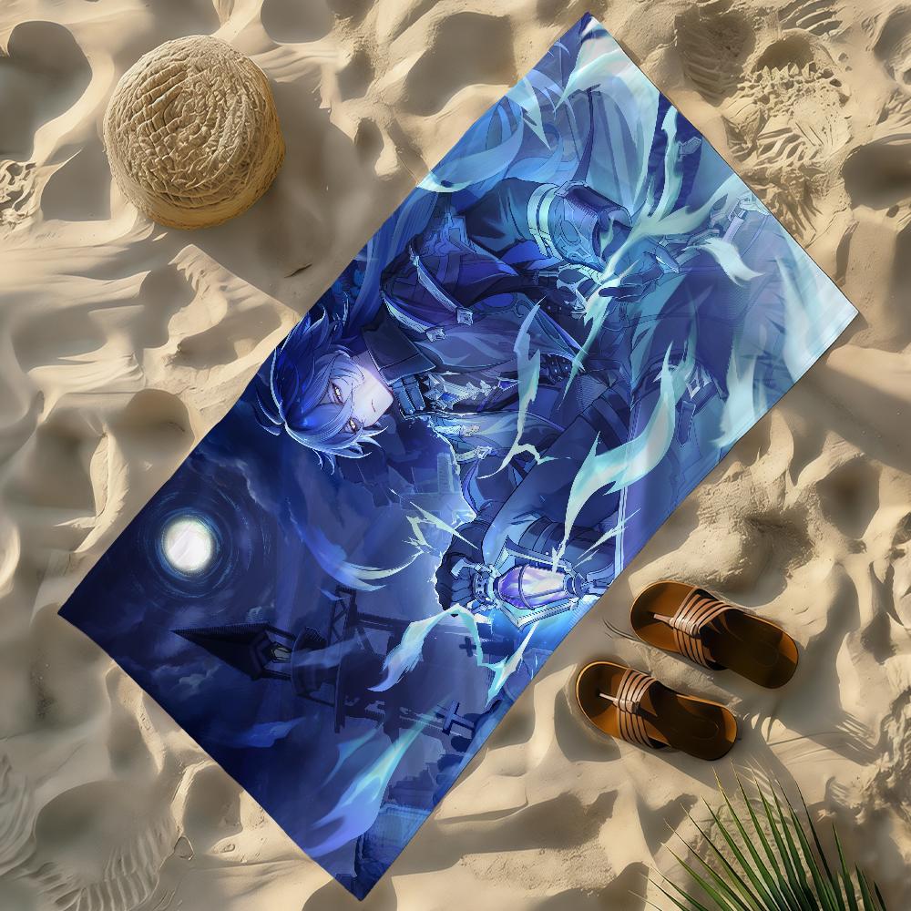Game Flins Genshin Impact Towel Soft Lightweight Anti-Sand Large Beach Towel Quick-Drying Bath Sports Family