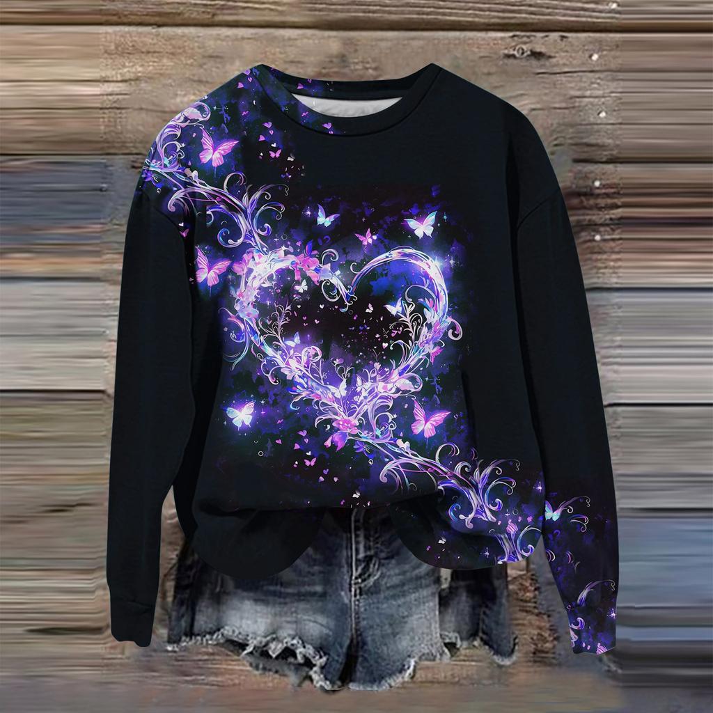 Women's Fashion Printed Long Sleeve Loose Round Neck Sweatshirt Top Fall
