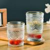 2pcs/1pcs Gold Edge Glass 300ml/350ml Beverage Cup Flower Pattern Carving Water Cups Transparent Thickened Glass Wholesale Cups