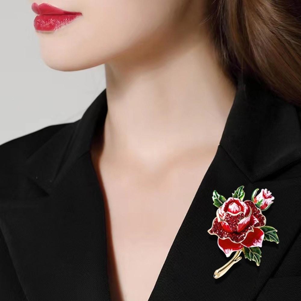 Alloy Rhinestone Brooch Luxury Enamel Fashion Rose-flower Brooches Jewelry Accessories Gift