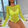 Sexy Women Bodysuit Rhinestone Backless Fishnet Jumpsuit Woman Body Suits