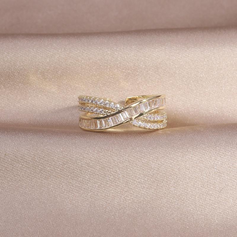 Корейский дизайн модные ювелирные изделия 14K настоящее золотое покрытие крест циркон кольцо элегантное женское открывающееся регулируемое кольцо