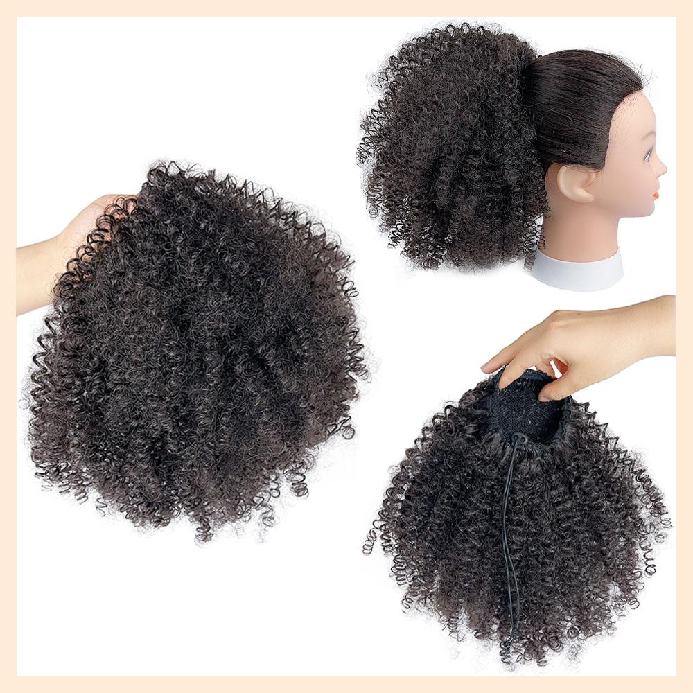 Women's African Curly Drawstring Ponytail Wig, Synthetic Fiber Wig, Suitable for Everyday Wear and Parties