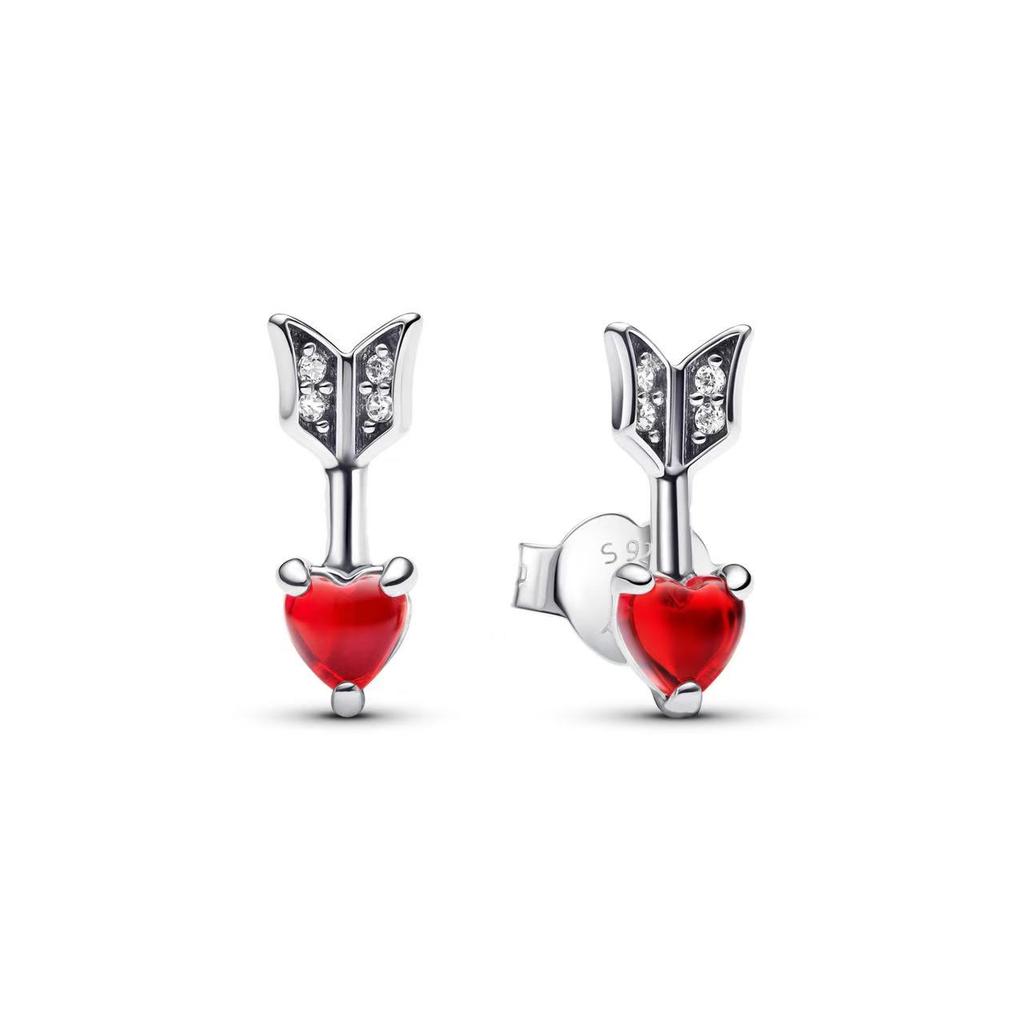925 Silver Romantic Pink Bow Antler Moon Pearl Pendant Earrings Charm Beads Fit Original DIY Trinkets Jewelry