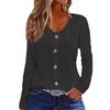 Autumn Solid Color Jacquard Hollow V-neck Button Long Sleeved T-Shirts Women’s
