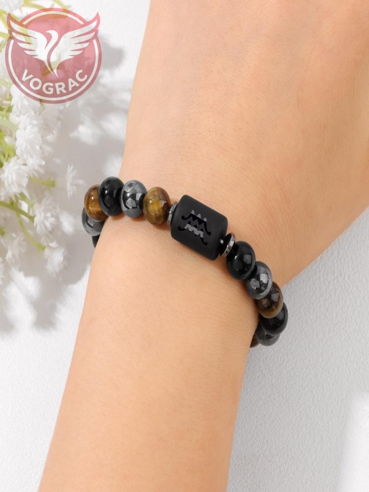 12 Zodiac Constellation Sign Bracelet Triple Protection Tiger Eye Hematite Beads Bracelets for Couples Friendship Jewelry Gifts