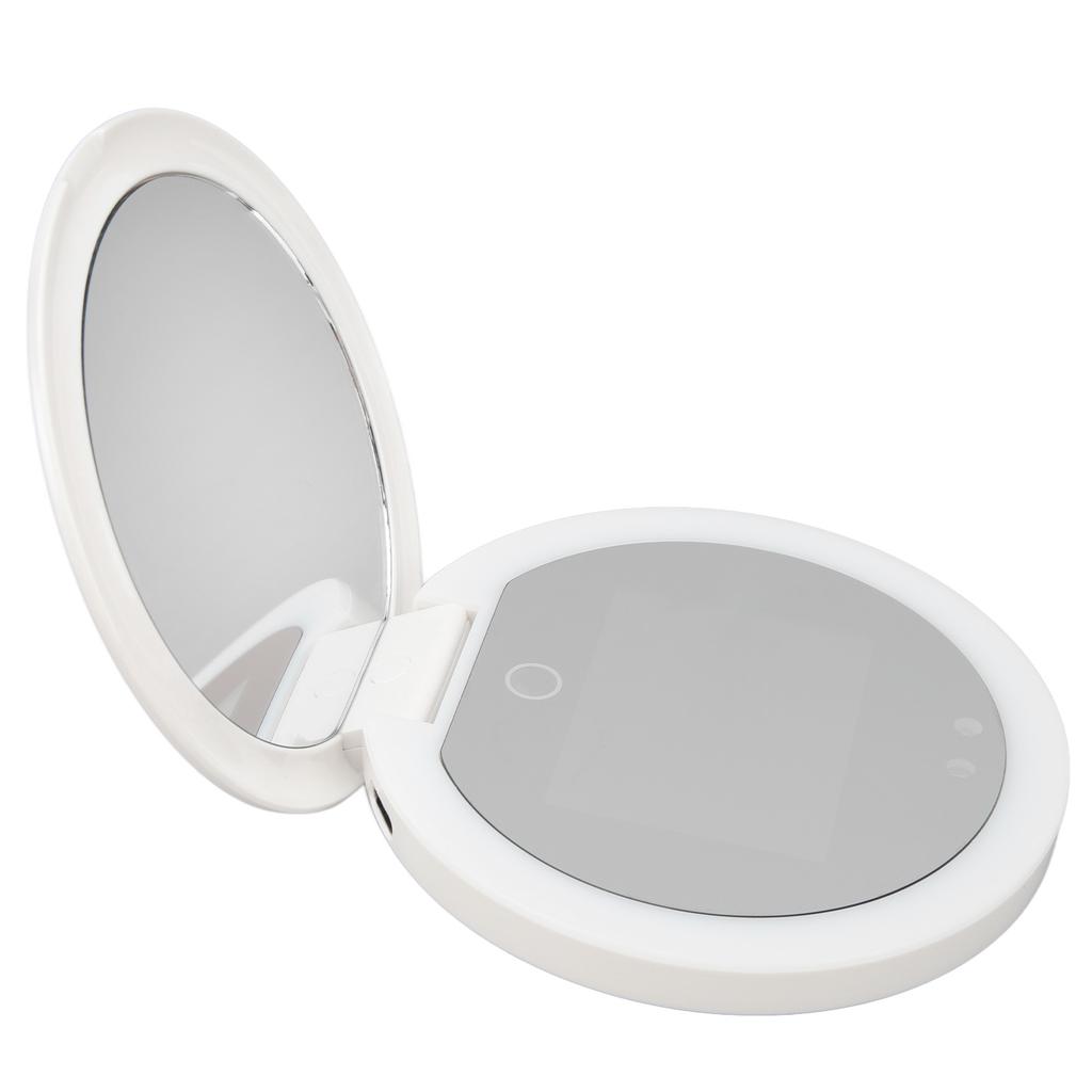 Travel Compact Mirror with UV Camera Sun Testing Double Side Adjustable Light Makeup Mirror for Pocket Purse Handbag