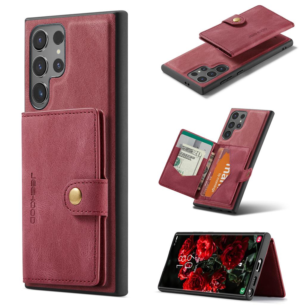 For Samsung Galaxy S25 Ultra Case JEEHOOD J01 Retro Leather Phone Back Cover with Detachable Magnetic Card Holder