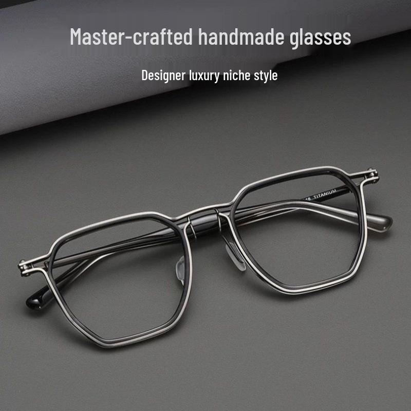 Мужская ретро оправа для очков из чистого титана 160 мм для широких лиц - Совместима с рецептурными линзами