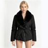 Temperament big plush plush integrated medium and long coat for women's winter new lace-up waist thickened trench coat