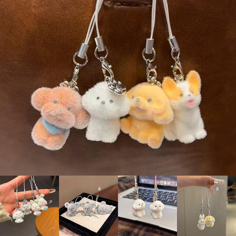 3D Флокирование Милый Подвеска в виде Животного Телефонный Шнур Подвесной Брелок Брелки Аксессуары Для Сделай Сам Подарки Для Девочек