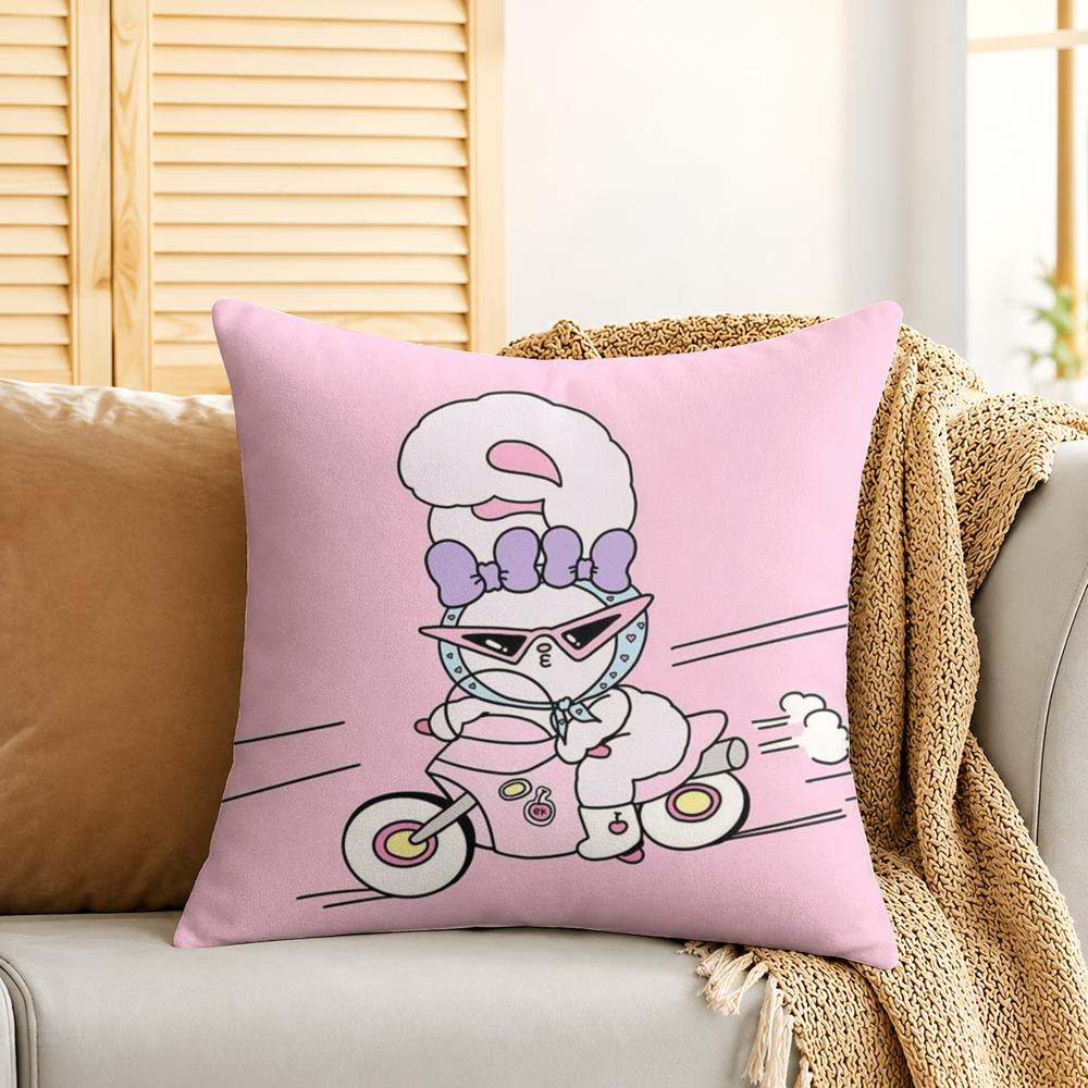Cute EEsther Bunny Pink Cushion Cover Silky Short Plush Invisible Zipper Dustproof Sofa Pillow Case For Home Decor