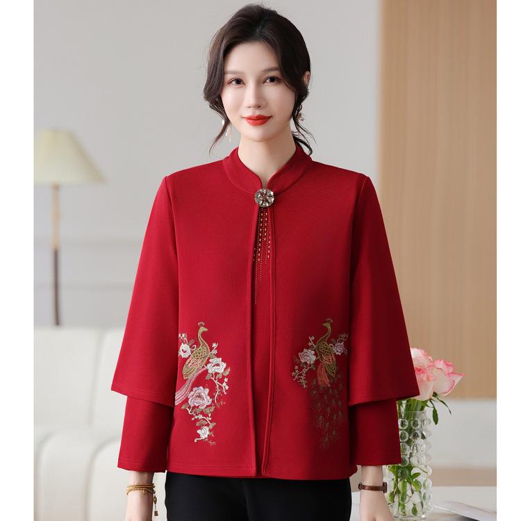 Autumn and Winter Cardigan Middle-aged and Elderly Mothers Autumn Clothes Fashionable Knitted Sweater New Embroidered Real Two-piece Jacket for Women