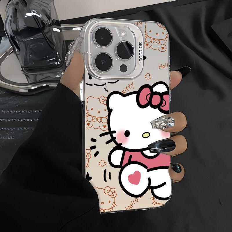 New Cartoon Hello Kitty Compatible iPhone 16 Pro Max Silver Case for iPhone 18 Pro, Premium Feel, Drop Protection, 14/13"