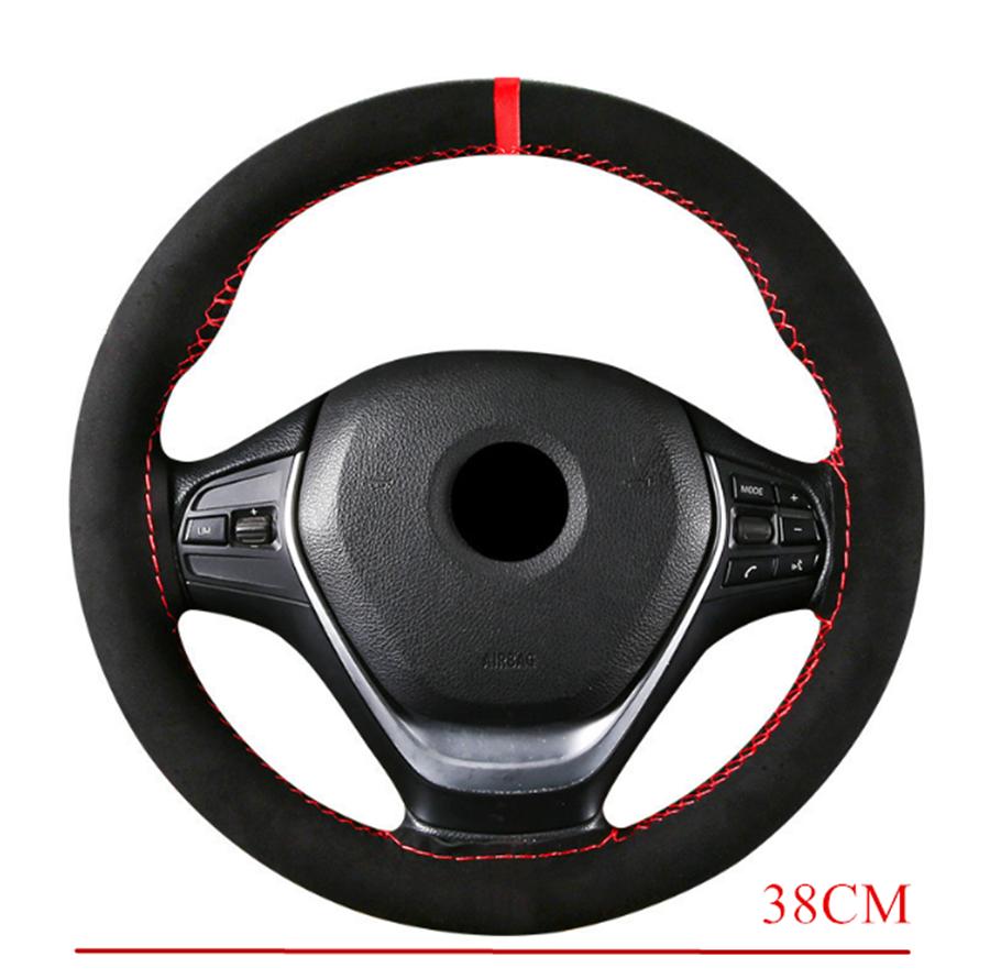Car Suede Steering Wheel Cover Protector Anti-Slip For 37-38cm Outside Diameter