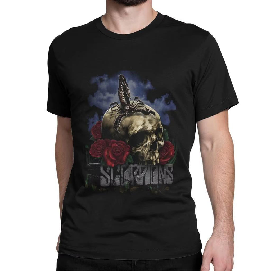 2025 Men's Women's T-Shirt Heavy Metal Scorpion Cotton T-Shirt Short Sleeve Hard Rock Band T-Shirt Crew Neck Clothes Graphics